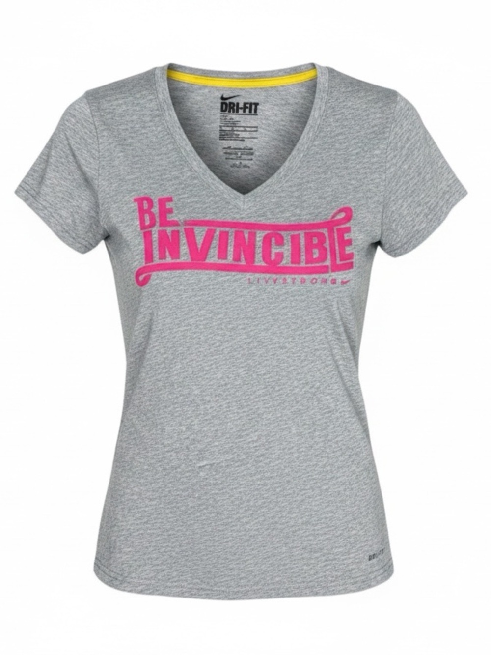 Nike Dri-Fit XS Livestrong‎ Be Invincible V-Neck Graphic Tee Gray Women's Active
